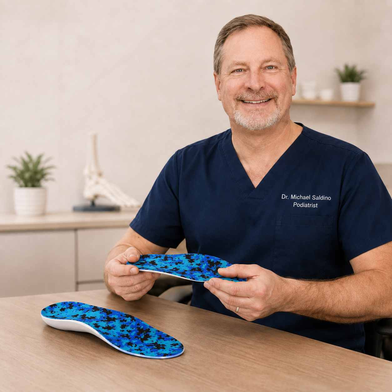 Dr. Saldino reviewing custom orthotics
