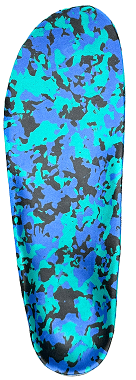 Custom orthotic foot pad surrounded by illustrations of common foot pain areas it helps relieve, including heel pain, arch pain, plantar fasciitis, flat feet, metatarsalgia, bunions, Achilles tendon pain, and ball of foot pain